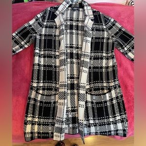 Chaps black and white plaid cardigan